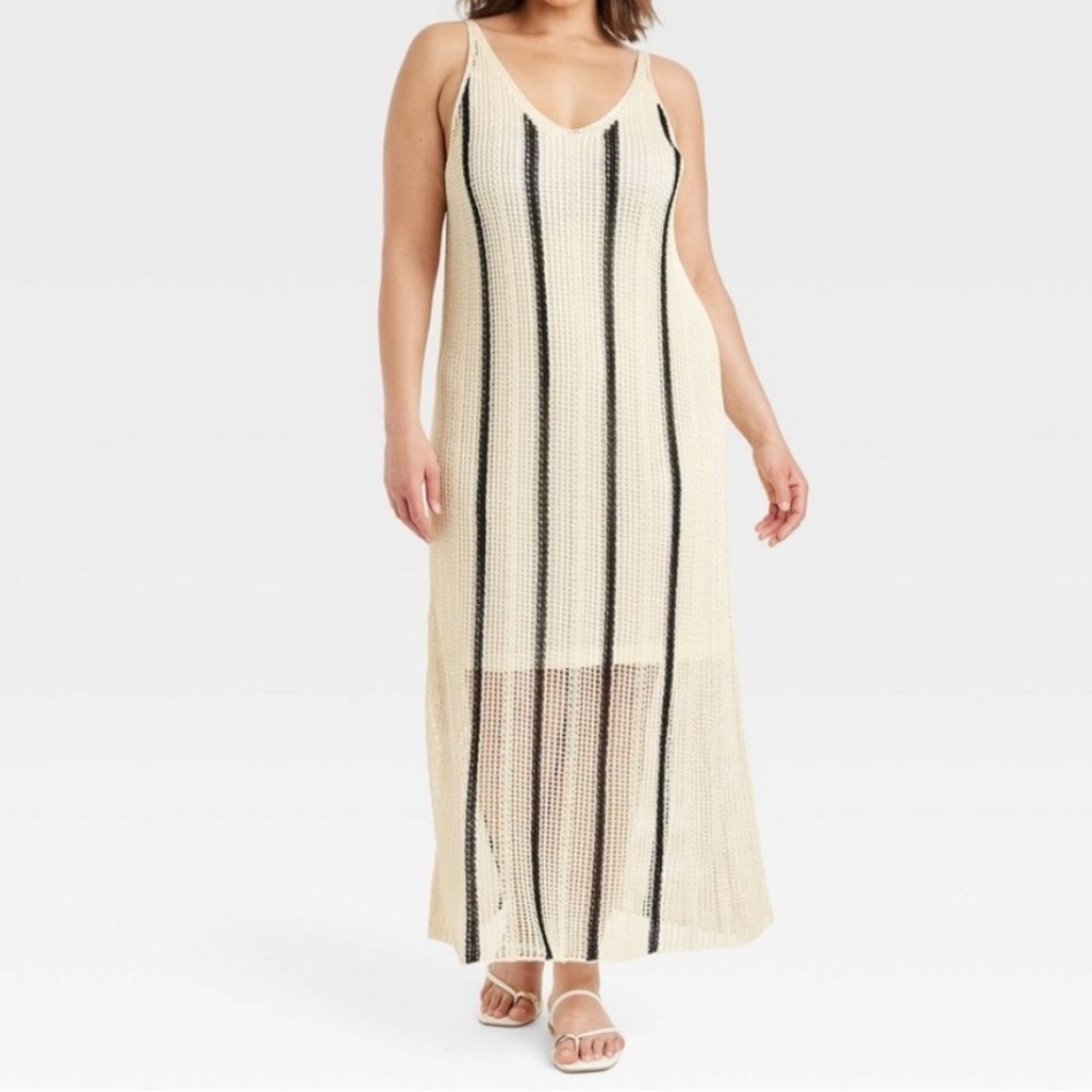 A New Day Beige and Black Striped Maxi Dress